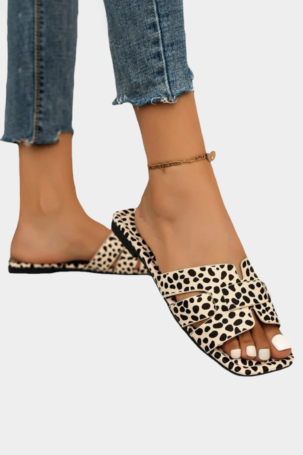 Leopard Crossover Joint Square Toe Slippers