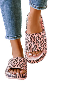 Pink Leopard Cloud Slides Thick Sole Flat Slippers
