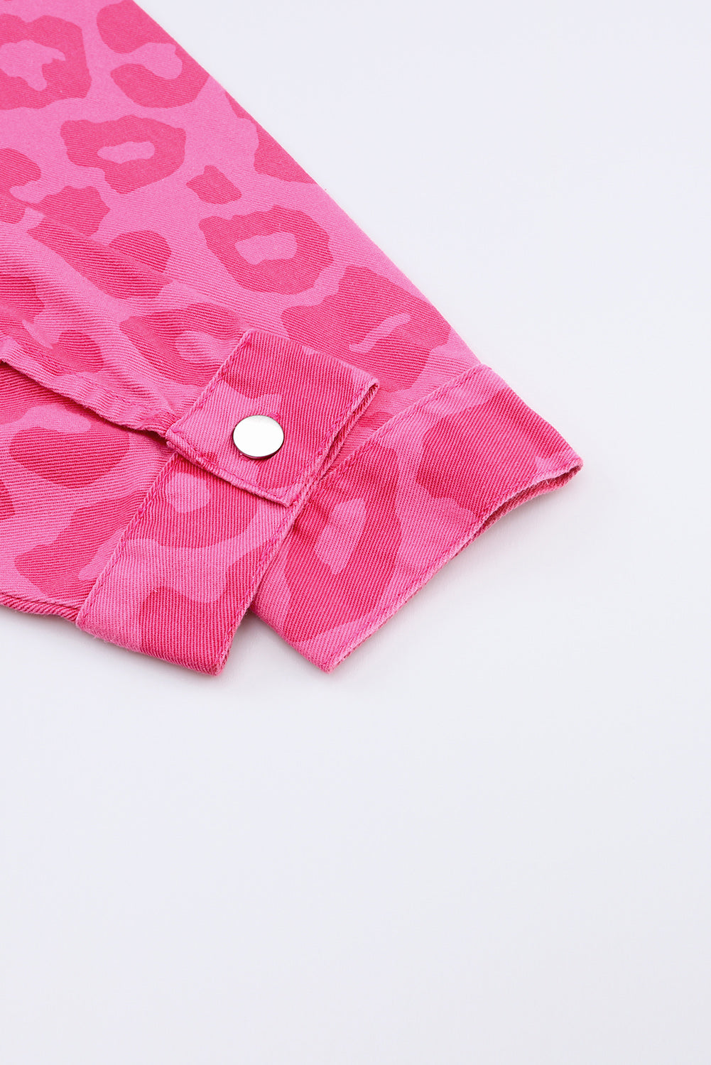 Pink Leopard Print Button Cuffs Raw Hem Jacket