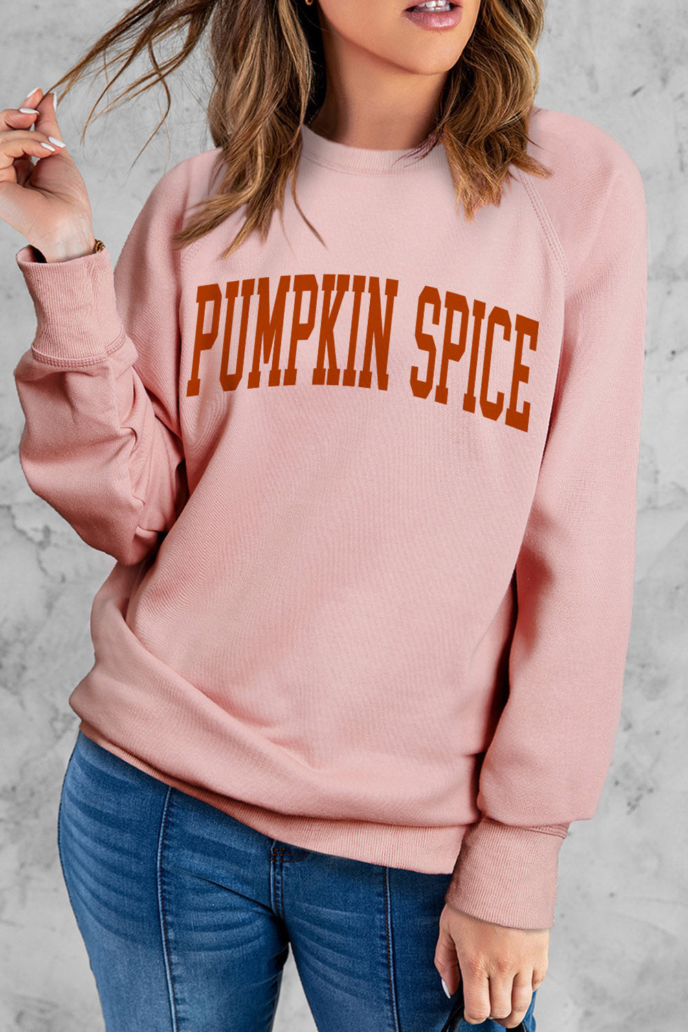 Pink PUMPKIN SPICE Reglan Sleeve Graphic Sweatshirt