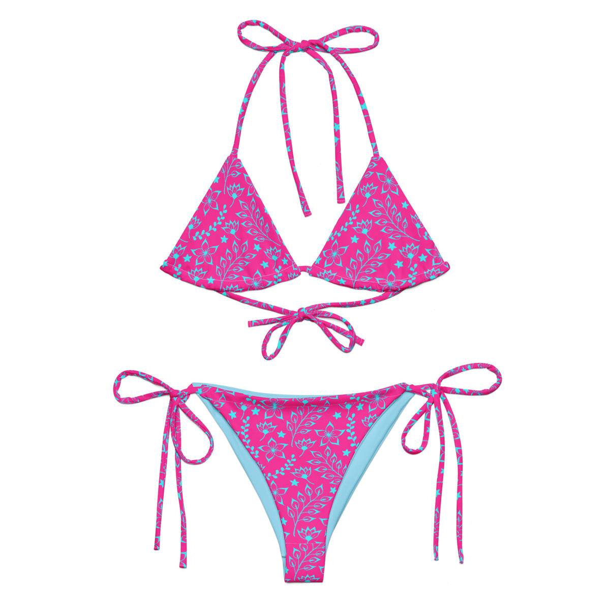 STRING BIKINI SET ECO - GARDEN PARTY HOT PINK & BLUE