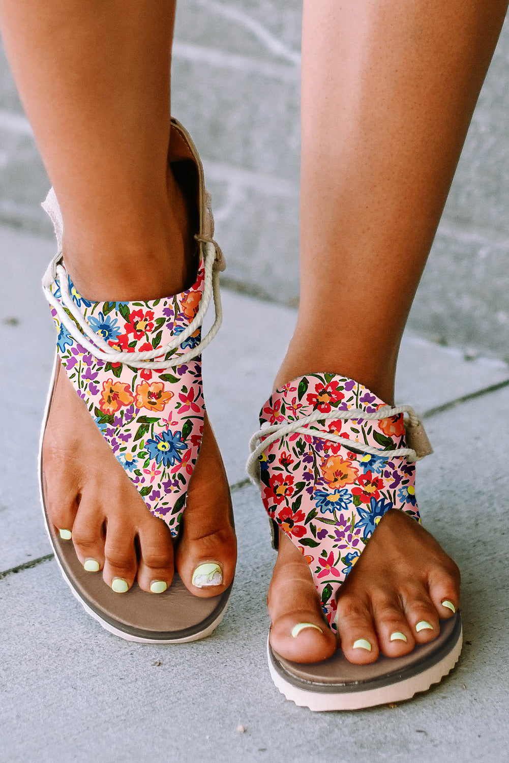 April Flowers: Botanical print blouse, Distressed denim shorts & Lace-up gladiator  sandals } - Meagan's Moda