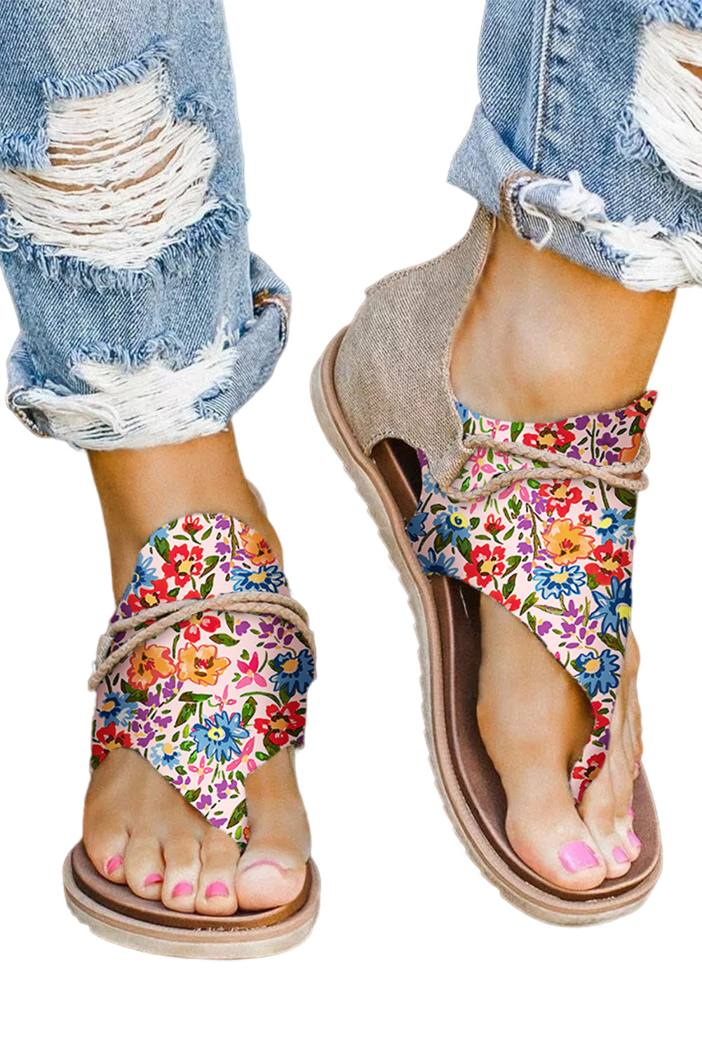 Women's Floral Sandals Women Flat Flip Flops Female Fashionable Open Toe  Flats Woman Non Slip Slides Shoes Outdoor Beach Slides - AliExpress