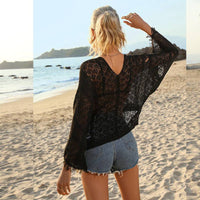 See-Through Lace-Up Fringes Openwork Cover Up
