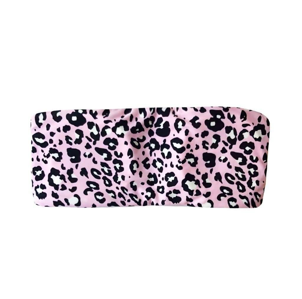Pink Leopard Print Bikini top Bandeau Style Swim Top, Animal Print Bikini top from luxury swimwear brand Pinkcolada