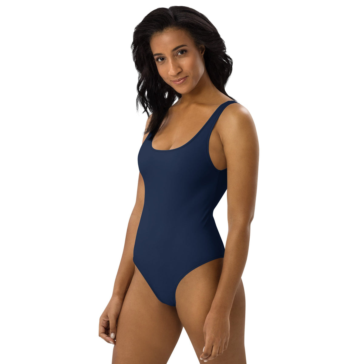 Navy blue deep V one piece swimsuit