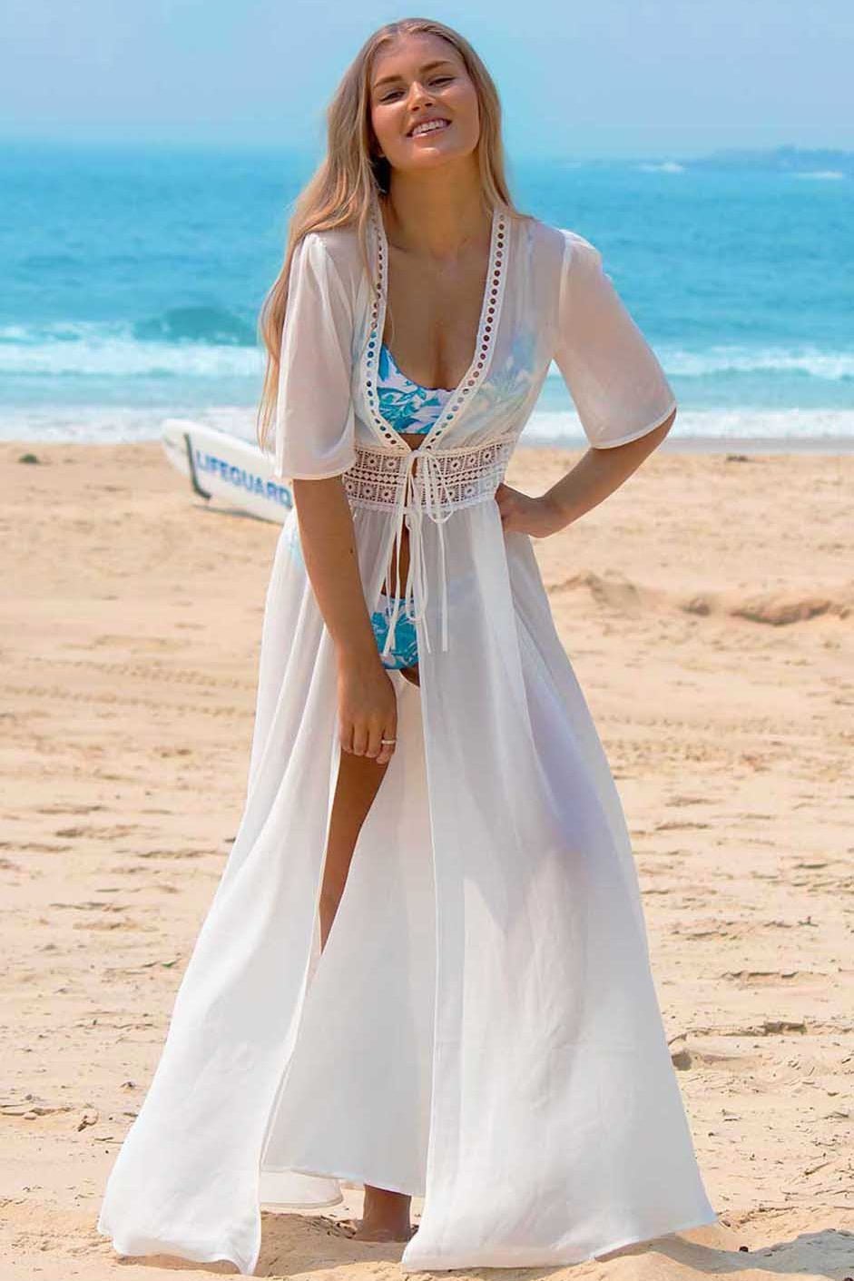 MILKY WHITE BEACH LONG DRESS COVER UP - PINKCOLADA